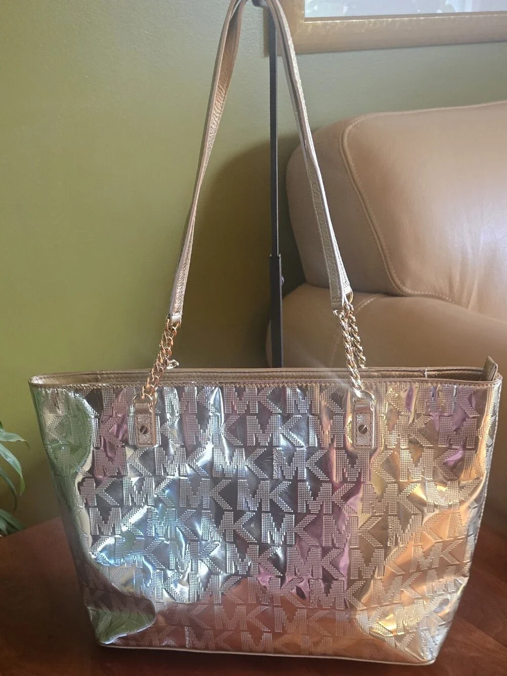 Michael Kors Gold Signature Monogram Logo Tote Metallic Gold